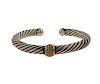 David Yurman 18K Gold Sterling Sapphire Cable Cuff Bracelet
