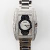 Man's Chopard 18 Karat White Gold and Pave Set Round Cut Diamond Bracelet Watch
