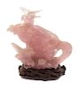 A Chinese Carved Rose Quartz Figural Group, Width 9 inches.