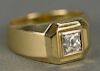 14K gold men's ring with princess cut diamond, 1ct, VS1 I-J color, appraisal available.