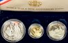 World War II 50th Anniversary Commemorative coins three piece set including proof five dollar gold 8.3 grams 90% pure, proof 