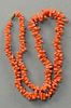 Red coral necklace with gold clasp. 
lg. 22in.