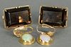 Four piece lot including pair of 14K gold and topaz cuff links and a pair of 14K and opal clip-on earrings.