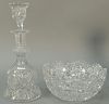 Two cut glass pieces to include a large cut glass bowl and a double gourde cut glass decanter with stopper. 
bowl: ht. 4 1/2i