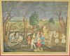 Indo-Persian  gouache  Country Farm Landscape  of greeting a prince on horseback with a slayed tiger  unsigned  sight size...