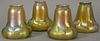 Set of four Quezal art glass shades, gold iridescent and pulled feather design.  ht. 5 1/4in.