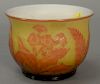 Webb cameo glass bowl, fern and flower design having orange etched to yellow color. 
ht. 3 1/2in., dia. 4 1/2in.