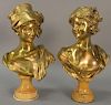 Georges Van der Straeten (1856-1928) 
Pair of gilt bronze busts
Young Woman and 
Young Boy 
both on alabaster bases 
marked o