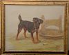 Maude Earl (1864-1943) 
oil on canvas 
Terrier Pup with Cigar and Boot Scraper 
signed lower left: Maud Earl 1907 
16" x 20"