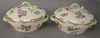 Pair Herend Queen Victoria round covered vegetable dishes. dia. with handles 11in.
