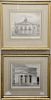 Pair of Architectural lithographs  Anthony Imberts lithography After A.J. Davis  (1) Lafayette Theatre Peter Grain Architect 
