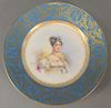 Set of ten Sevres Napoleonic plates, each with portrait medallion centered on blue ground with extensive gilt highlights of o