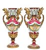 Fine And Rare French Napoleon III Porcelain Urns, Bronze Mounts, C. 1850, H 24'' W 12'' 1 Pair