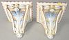 Pair of Majolica wall bracket shelves having painted foliate molded base.  ht. 9 1/4in., wd. 9in.