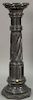 Grey marble pedestal in three parts.  ht. 38 1/2in.; dia. top: 11in.