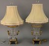 Pair of French Empire style crystal bronze mounted urns made into table lamps, having crystal cover with bronze rim over diam
