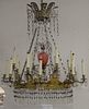 North European Baltic ormolu, cranberry, and colorless glass csirystal and bronze chandelier, 16 light, 19th century.  ht. 54