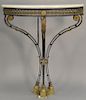 Iron demilune marble top console table with gilt bronze and brass mounts and hoof feet. ht. 38in., wd. 32in., dp. 14in.