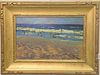 Early 20th Century 
oil on board 
Sunny Beach Scene 
unsigned 
in the style of Edward Potthast 
12 1/2" x 19 1/2"