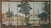 Joseph Dufour papier paint panels, set on large six fold screen depicting Algerian garden scene with scrolling pines, mosque,