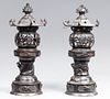 Pair Antique Japanese Bronze Lantern Table Lamps