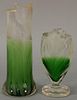 Two Moser vases green to clear with deep cut floral decoration, ht. 6 3/4in., ht. 9 1/4in.