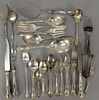 Gorham sterling silver flatware set, 91 total pieces including 8 dinner knives, 8 dinner forks, 5 demi spoons, 8 cocktail for