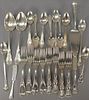 Silver lot with spoons and forks including two Tiffany forks along with two silverplate pieces. Tiffany fork: lg. 6 3/4in. to