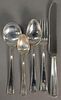 Sterling silver flatware set monogrammed, 107 pieces to include 27 dinner/lunch forks, 10 tablespoons, 12 soup spoons, 32 tea