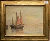 19th Century Venetian
oil on panel 
Scene with Sun Shadowed City and Sailing Vessels 
unsigned 
11 1/2" x 15"