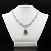 14K White Gold Pendant with Emerald and Diamond