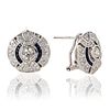 Pair Platinum Earrings with Blue Sapphire and Diamond