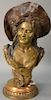Victory Bruyneel (b. 1859) 
bronze bust 
Young Woman with a Hat 
signed on her left side: V. Bruyneel 
ht. 25 1/2in.