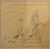 Bernard Fuchs (1932-2009) 
pencil sketch 
Boy with Dog Following a Man 
signed lower right: B. Fuchs 
sight size 12 1/2" x 13