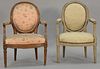Two Louis XVI fautoil, one grey painted, 18th-19th century.  (one refinished)