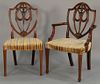 Fineberg set of six dining chairs including two armchairs and four side chairs with sheild backs having carved plumes and dra