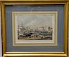 Set of six hand colored lithographs of Chicago  published by Jevne & Almini  (1) Rush Street Bridge (2) M.S. + N.I. + C + RI 