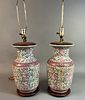 Pair of Mint Green Floral Asian Table Lamps