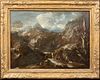 HUNTERS IN A ROCKY LANDSCAPE OIL PAINTING