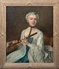 PORTRAIT OF A LADY HOLDING A FLUTE OIL PAINTING