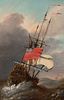  MAN O WAR SAILING IN A STORM OIL PAINTING