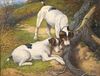 DOG PORTRAIT AT A RABBIT HOLE OIL PAINTING