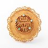 14K Yellow Gold Turquoise Judaica Brooch