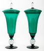 Venetian Murano Green and Colorless Glass Jars, 2