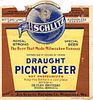 1935 Schlitz Draught Picnic Beer Half Gallon Picnic WI316-84 Label Milwaukee Wisconsin