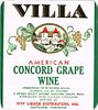 1950 Villa Concord Grape Wine Milwaukee Wisconsin No Ref. Label 