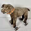 Vintage Mohair Toy Dog on Wheels