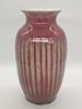 A Red glazed porcelain vase with vertical stripes - Qing Dynasty