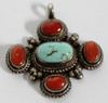 Sterling Silver, Turquoise, & Coral Pendant