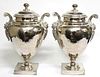 Pair of Large Silvered Metal Covered Urns